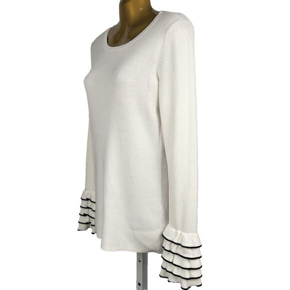 Club Monaco Medium White Sweater 5 layer Cuff Ruffles with Black Trim Feminine - Picture 3 of 8